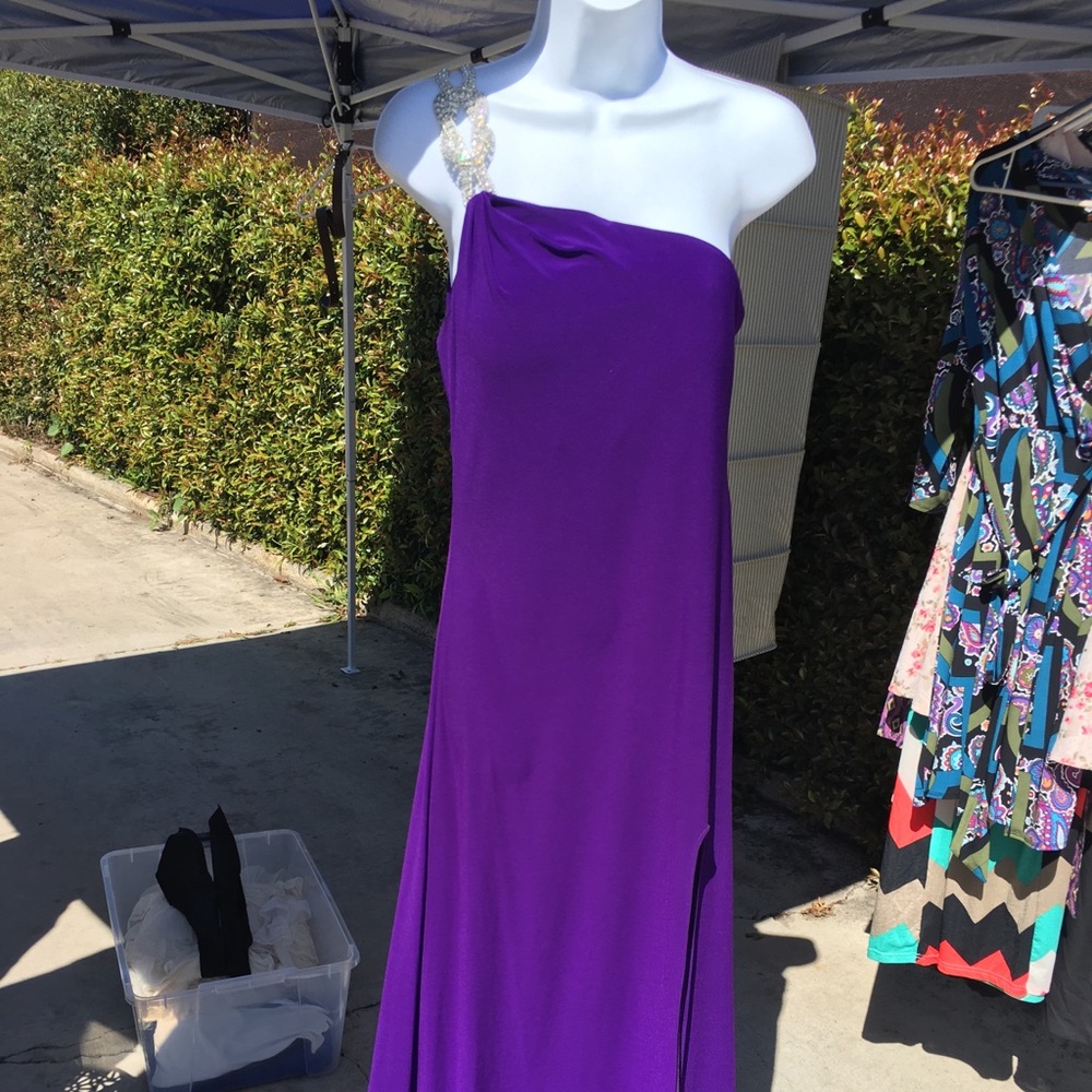 Purple one shoulder dress with jewels